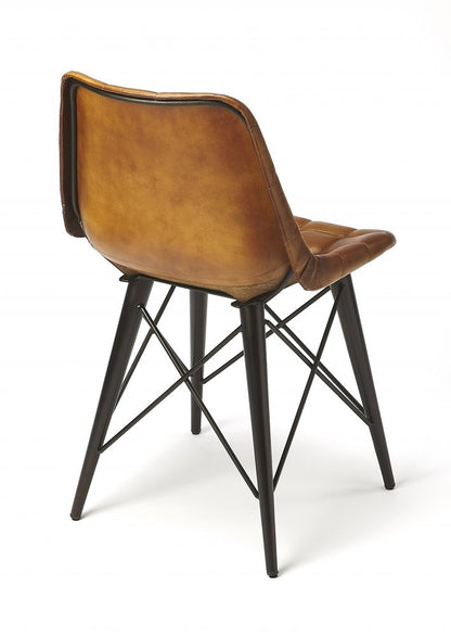 18" Brown Faux Leather Checkered Tufted Side Chair