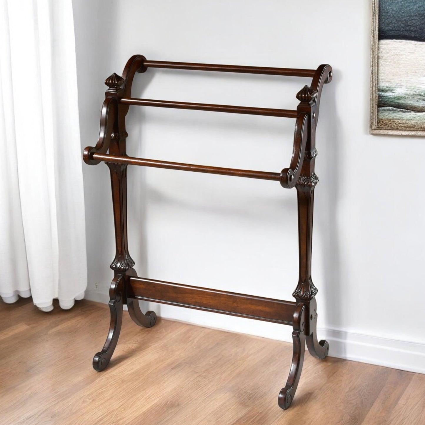 29" Deep Cherry Wood Blanket Stand