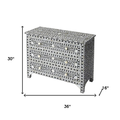 36" Black Manufactured Wood Three Drawer Chest