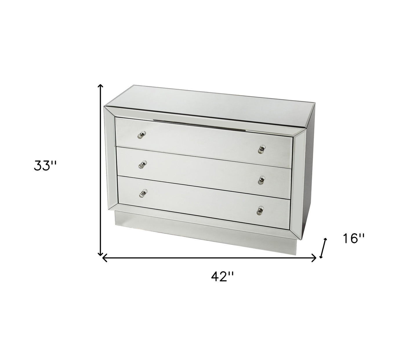 42" Clear Glass Three Drawer Dresser