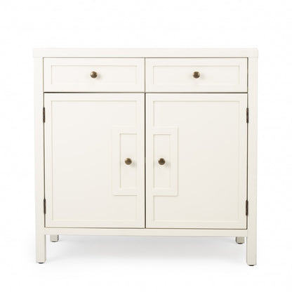 31" White Solid Wood Two Drawer Sideboard with Two Doors