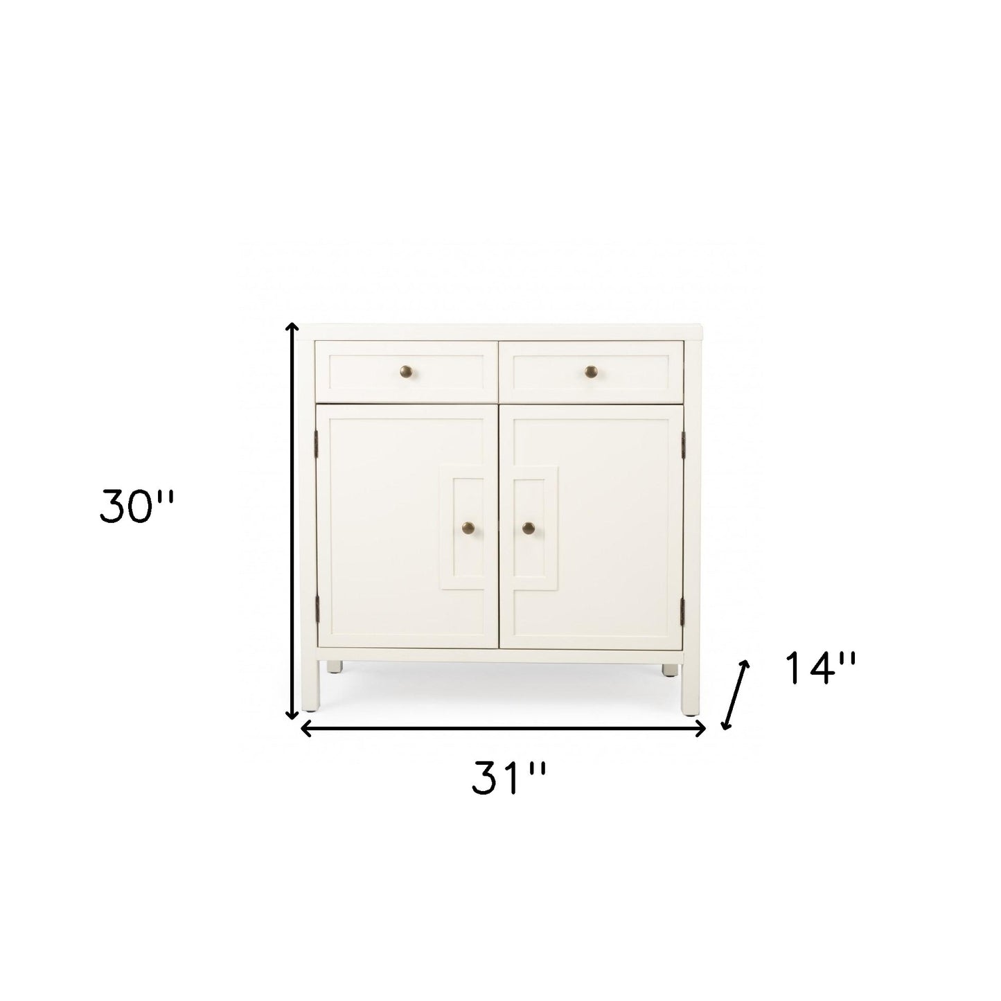 31" White Solid Wood Two Drawer Sideboard with Two Doors