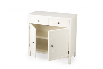 31" White Solid Wood Two Drawer Sideboard with Two Doors