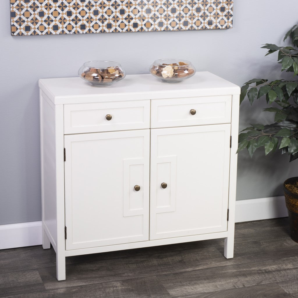 31" White Solid Wood Two Drawer Sideboard with Two Doors