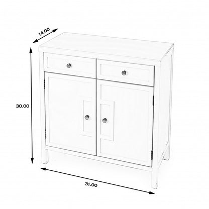 31" White Solid Wood Two Drawer Sideboard with Two Doors