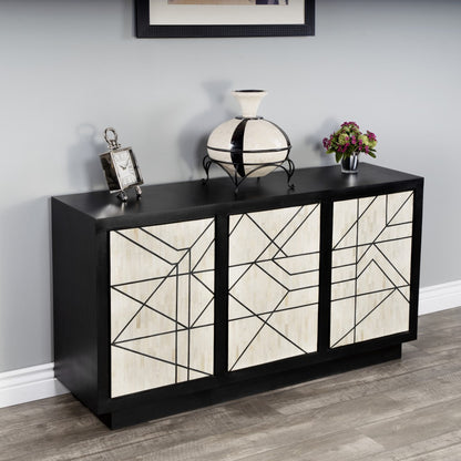 59" Natural and Black Sideboard with Three Doors