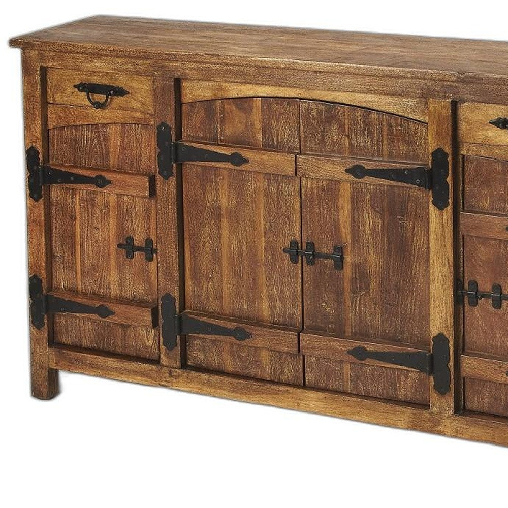 60" Brown Solid Wood Two Drawer Sideboard with Four Doors