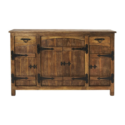 60" Brown Solid Wood Two Drawer Sideboard with Four Doors