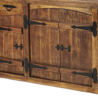 60" Brown Solid Wood Two Drawer Sideboard with Four Doors