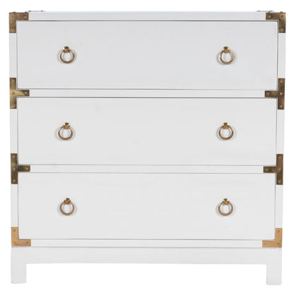 28" White Solid Wood Three Drawer Dresser