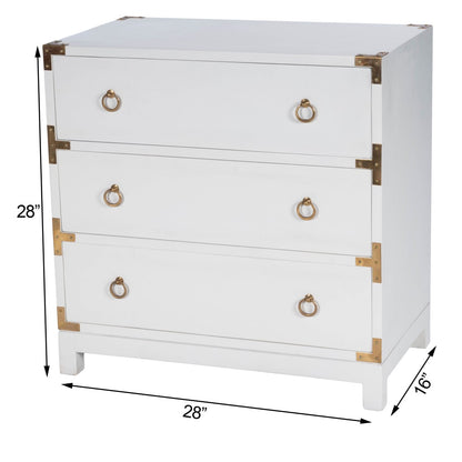 28" White Solid Wood Three Drawer Dresser