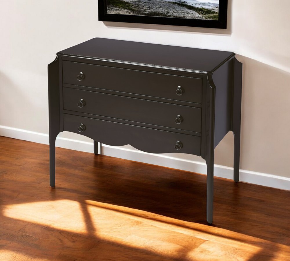 34" Dark Brown Solid Wood Three Drawer Dresser