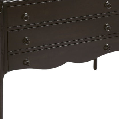 34" Dark Brown Solid Wood Three Drawer Dresser
