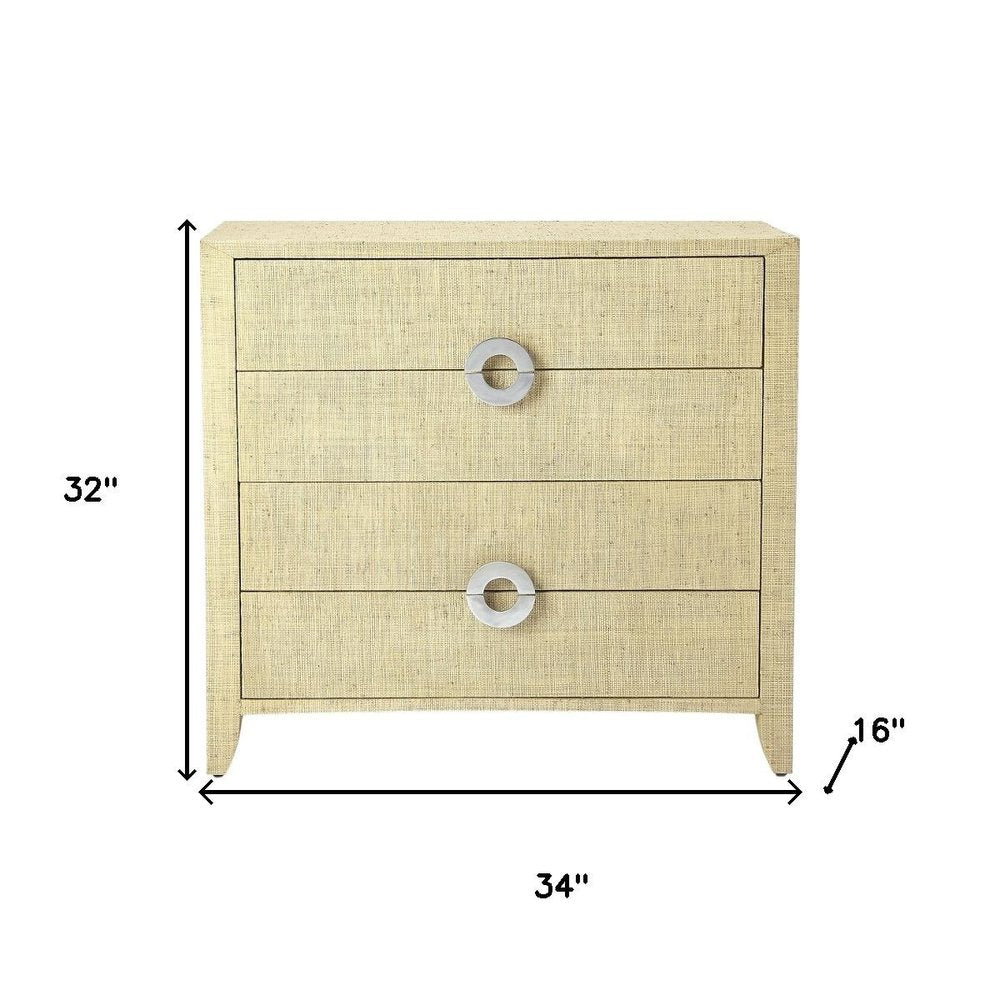 34" Beige Manufactured Wood Four Drawer Chest