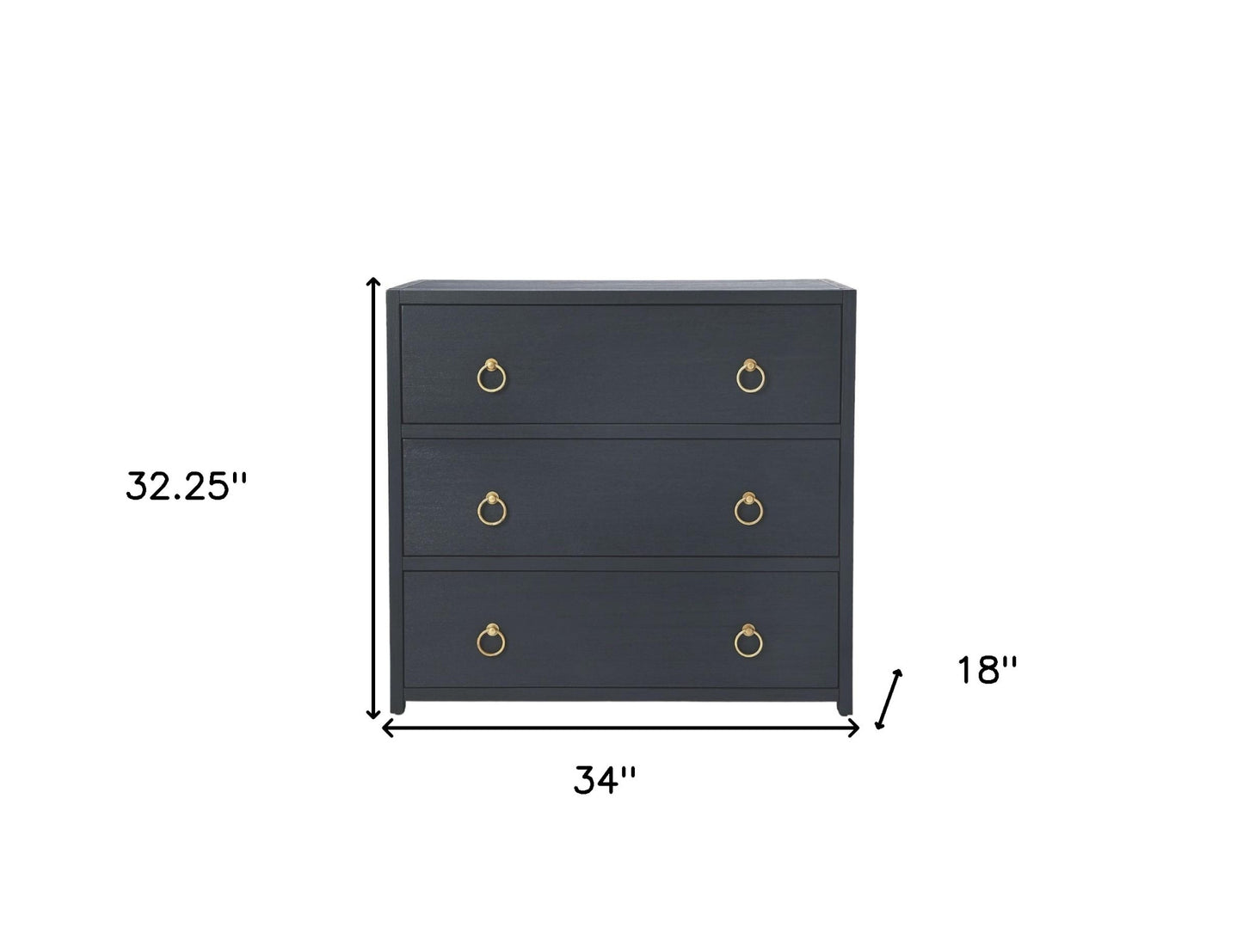 34" Navy Blue Three Drawer Standard Chest