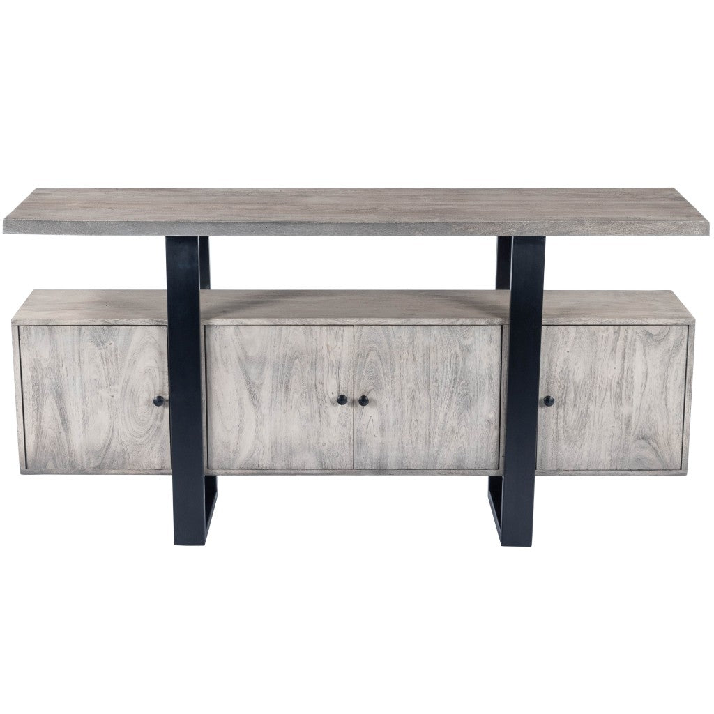 63" Gray Solid Wood Sideboard with Four Doors