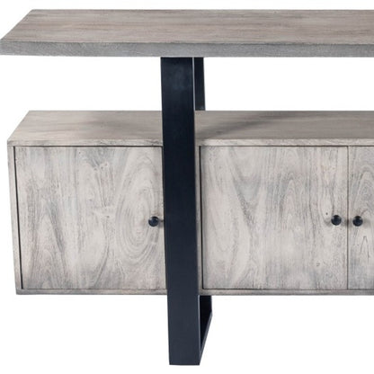 63" Gray Solid Wood Sideboard with Four Doors