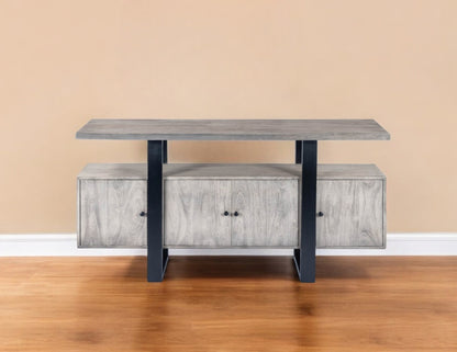 63" Gray Solid Wood Sideboard with Four Doors