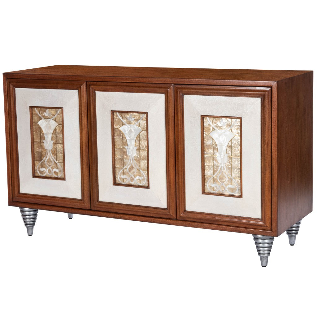 55" Brown Solid Wood Sideboard with Three Doors