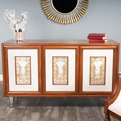 55" Brown Solid Wood Sideboard with Three Doors