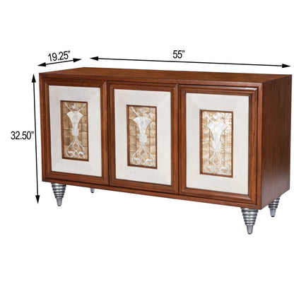 55" Brown Solid Wood Sideboard with Three Doors