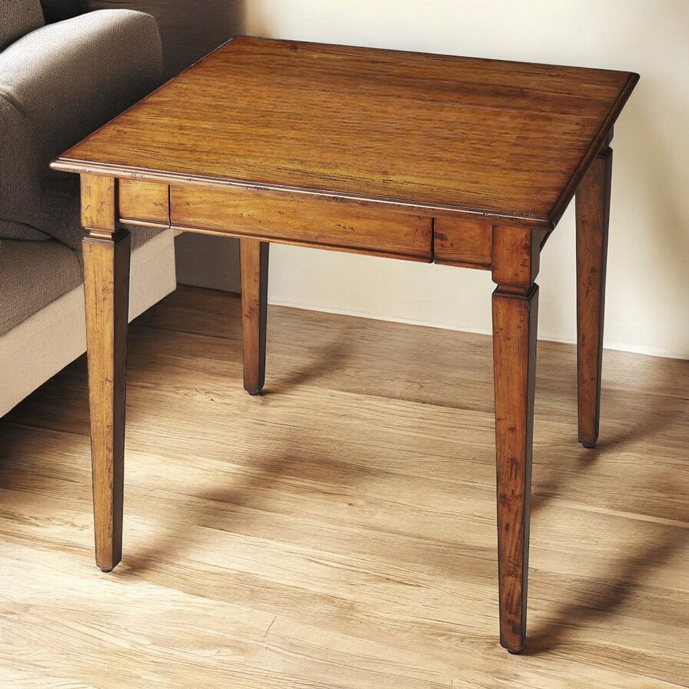 30" Brown and Dark Brown Wood Square Coffee Table With Drawer