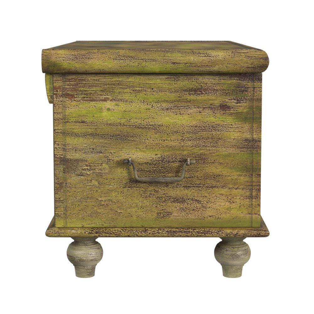 33" Brown and Green Wood Distressed Coffee Table