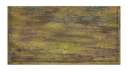 33" Brown and Green Wood Distressed Coffee Table