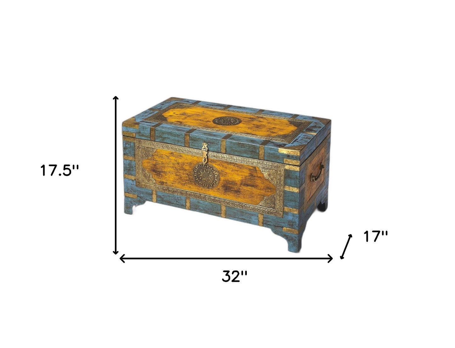 Hand Painted Brass Inlay Solid Wood Storage Trunk