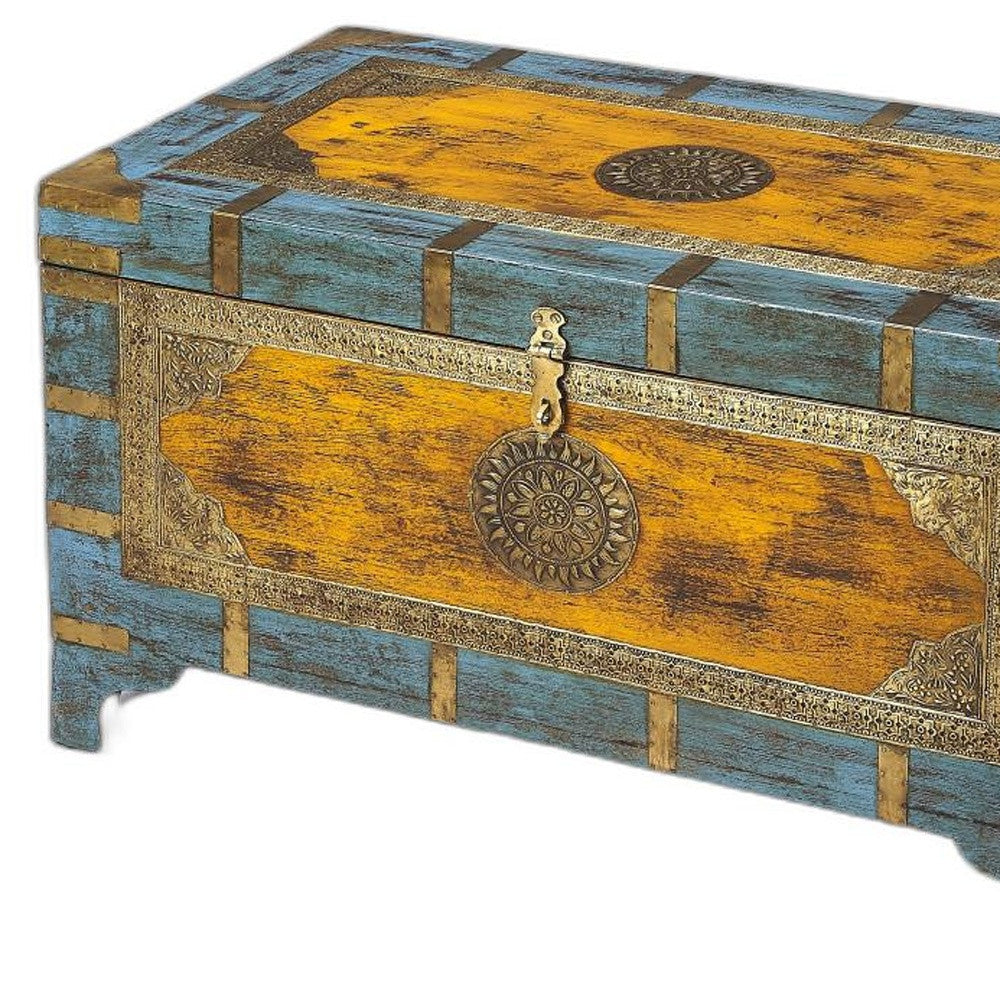 Hand Painted Brass Inlay Solid Wood Storage Trunk