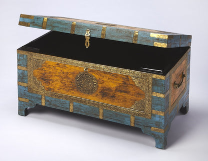 Hand Painted Brass Inlay Solid Wood Storage Trunk