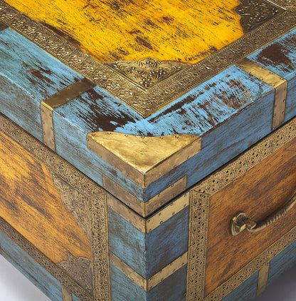 Hand Painted Brass Inlay Solid Wood Storage Trunk