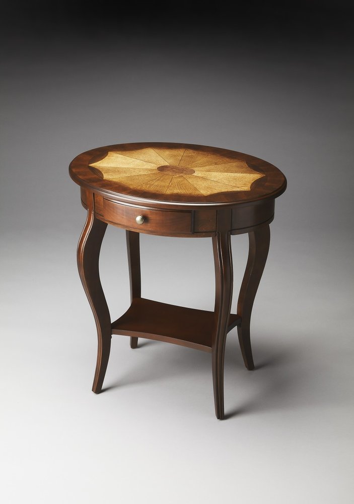 25" Brown Wood Oval Coffee Table With Drawer And Shelf