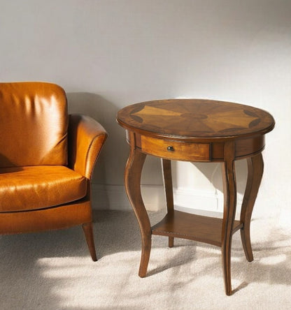 25" Brown Oval Coffee Table With Shelf