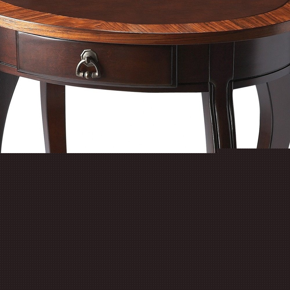 25" Brown Wood Oval Coffee Table With Drawer And Shelf