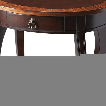 25" Brown Wood Oval Coffee Table With Drawer And Shelf