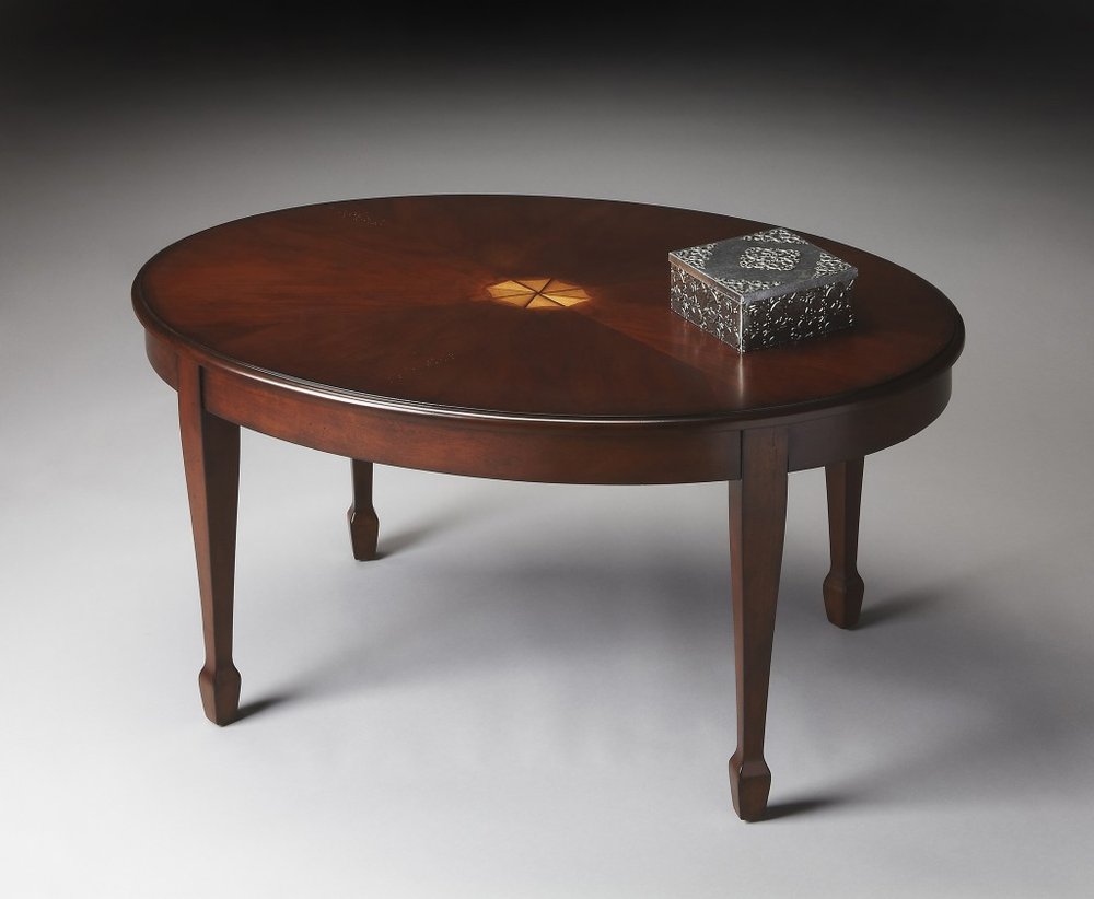 38" Brown and Dark Brown Wood Oval Coffee Table