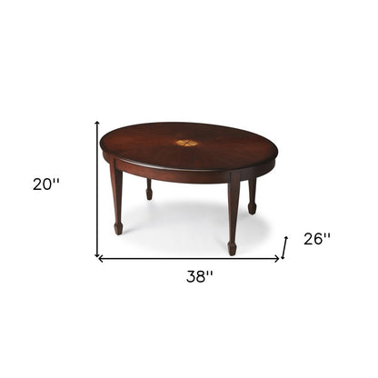 38" Brown and Dark Brown Wood Oval Coffee Table