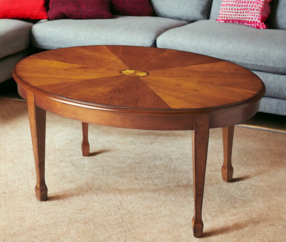 38" Brown Wood Oval Coffee Table
