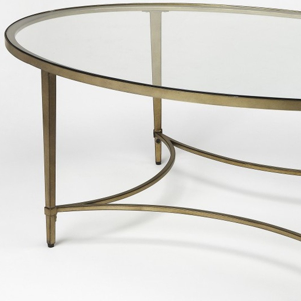 50" Clear and Gold Glass and Metal Oval Coffee Table
