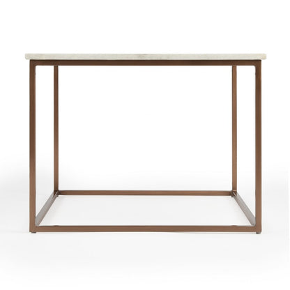 24" White and Copper Genuine Marble and Metal Square Coffee Table