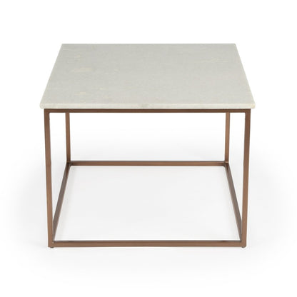 24" White and Copper Genuine Marble and Metal Square Coffee Table
