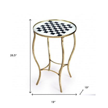 19" White and Gold Glass and Metal Round Coffee Table