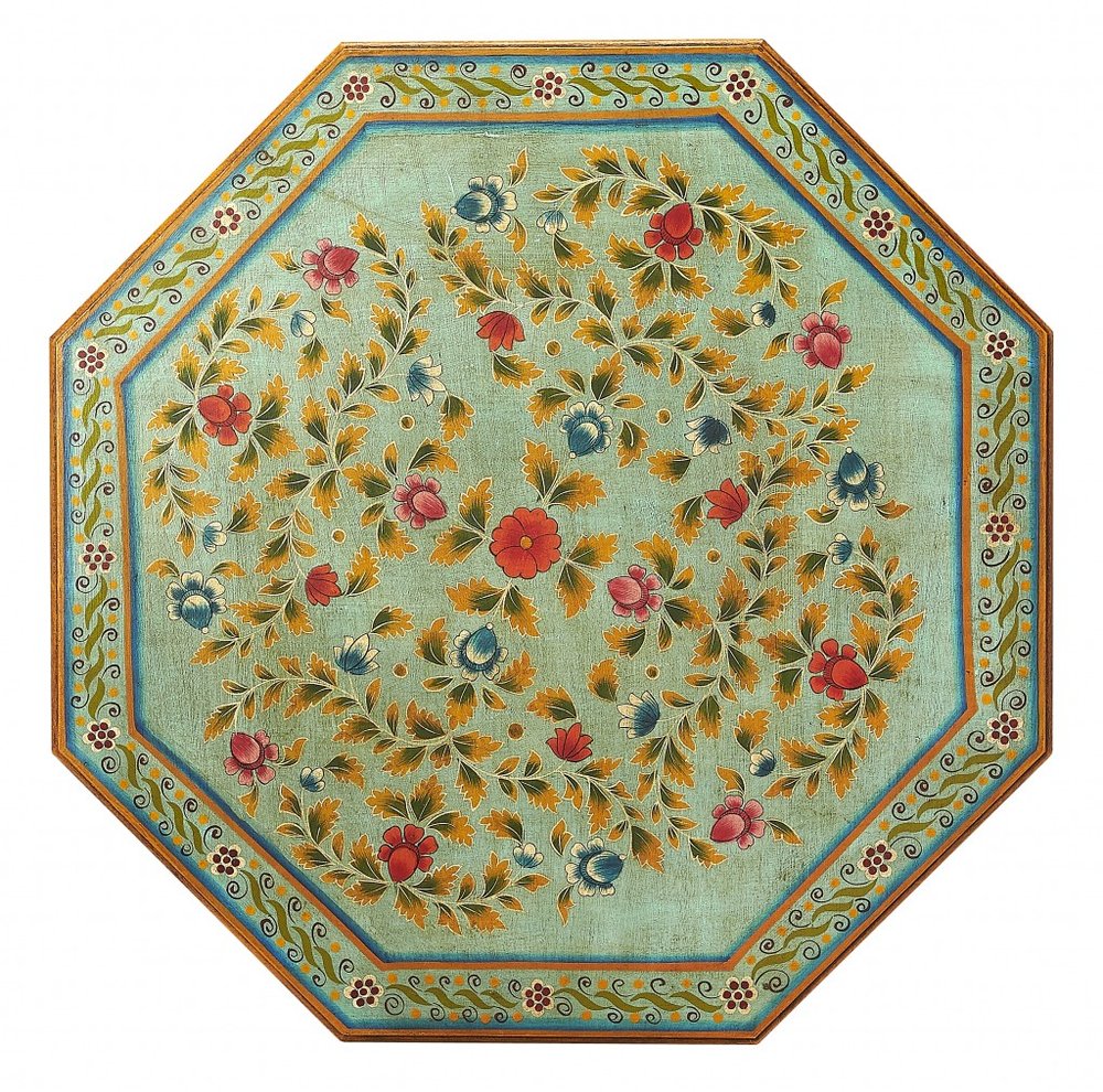 29" Green Wood Hexagon Abstract Floral Coffee Table