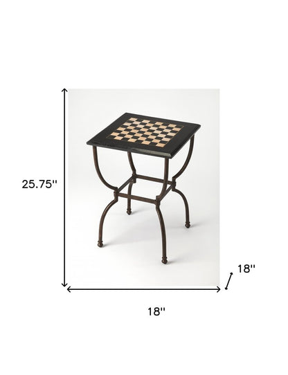 18" Black Stone and Metal Square Coffee Table