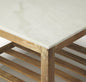 24" Off White and Brown Genuine Marble and Wood Square Coffee Table With Shelf