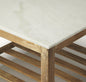 24" Off White and Brown Genuine Marble and Wood Square Coffee Table With Shelf