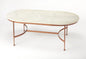 47" White and Copper Genuine Marble and Metal Oval Coffee Table