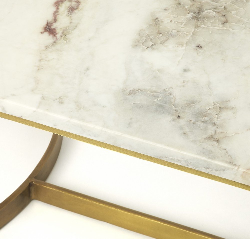 48" Off White and Gold Genuine Marble and Metal Coffee Table
