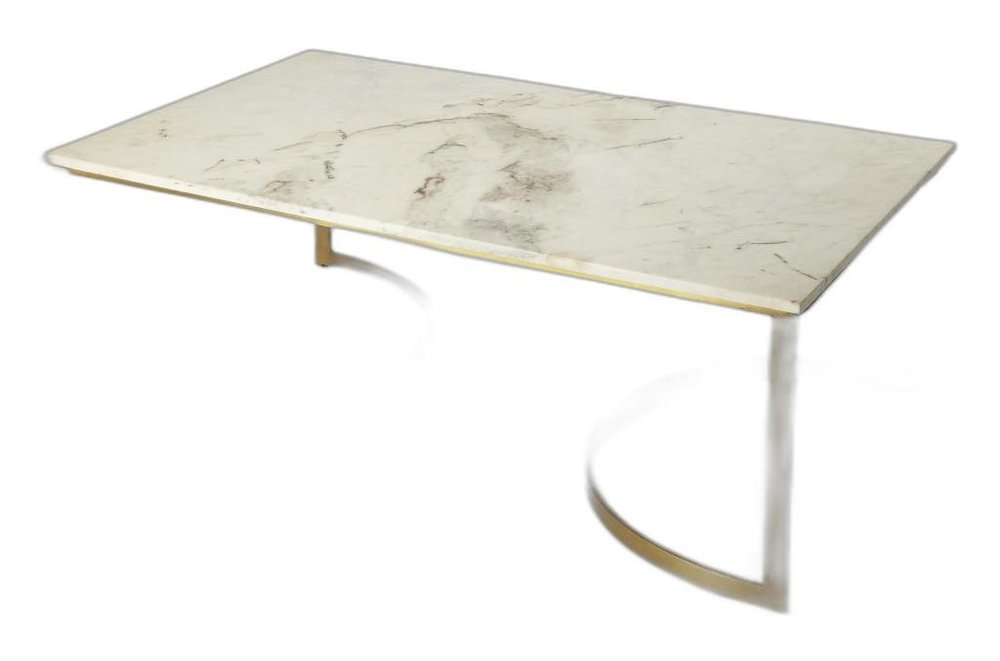 48" Off White and Gold Genuine Marble and Metal Coffee Table